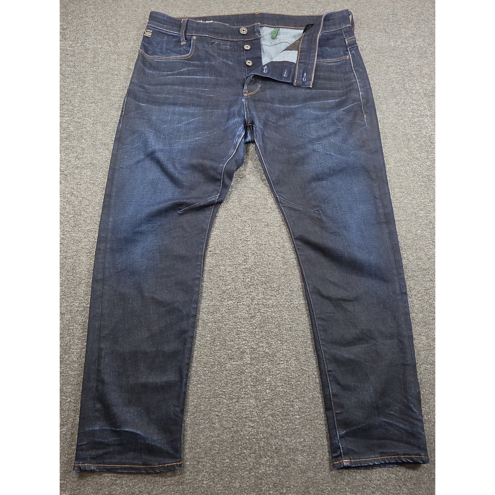 G-Star RAW D-STAQ 3D Slim Jeans Men 38x30 Blue Skinny Distressed Stretch Whisker